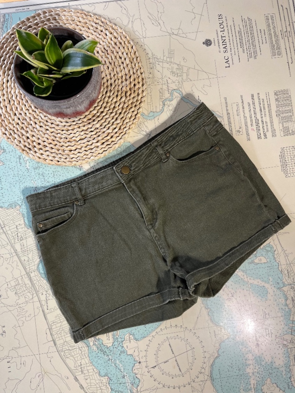 George Army Green Denim Shorts